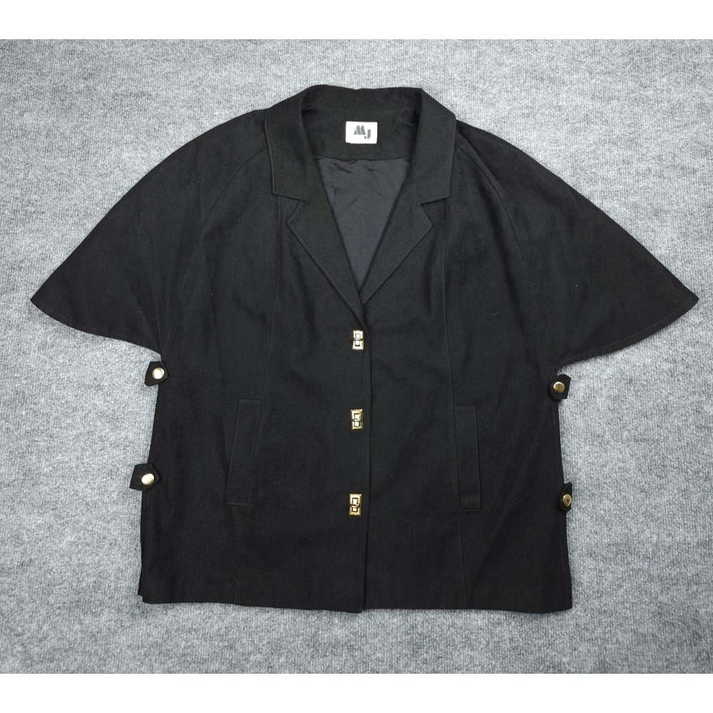 Vintage MJ Seattle Top Women's Black Buckle Snap Sueded Fabric Short Sleeve